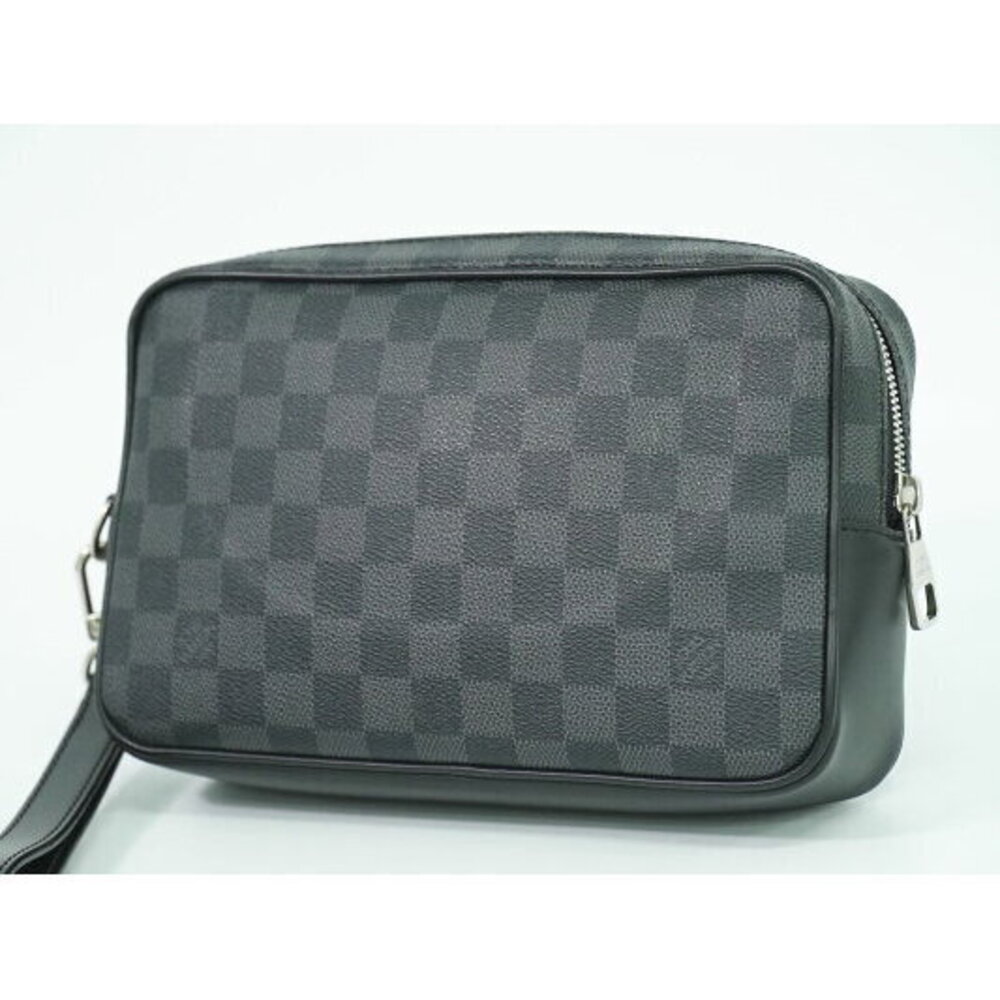 Louis Vuitton Clutch Kasai Black Pochette Bag Graphite LV Shoulder Gray Black